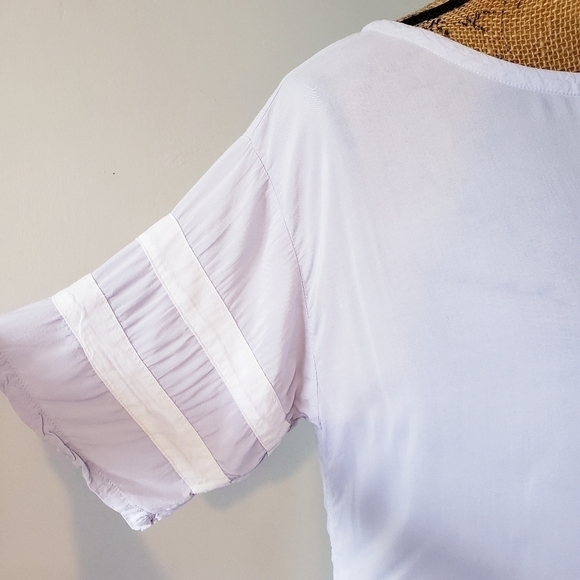 Gap Lilac Cropped Boxy Blouse/Top Varsity Stripes Women's Small S Flowy EUC - Picture 4 of 6